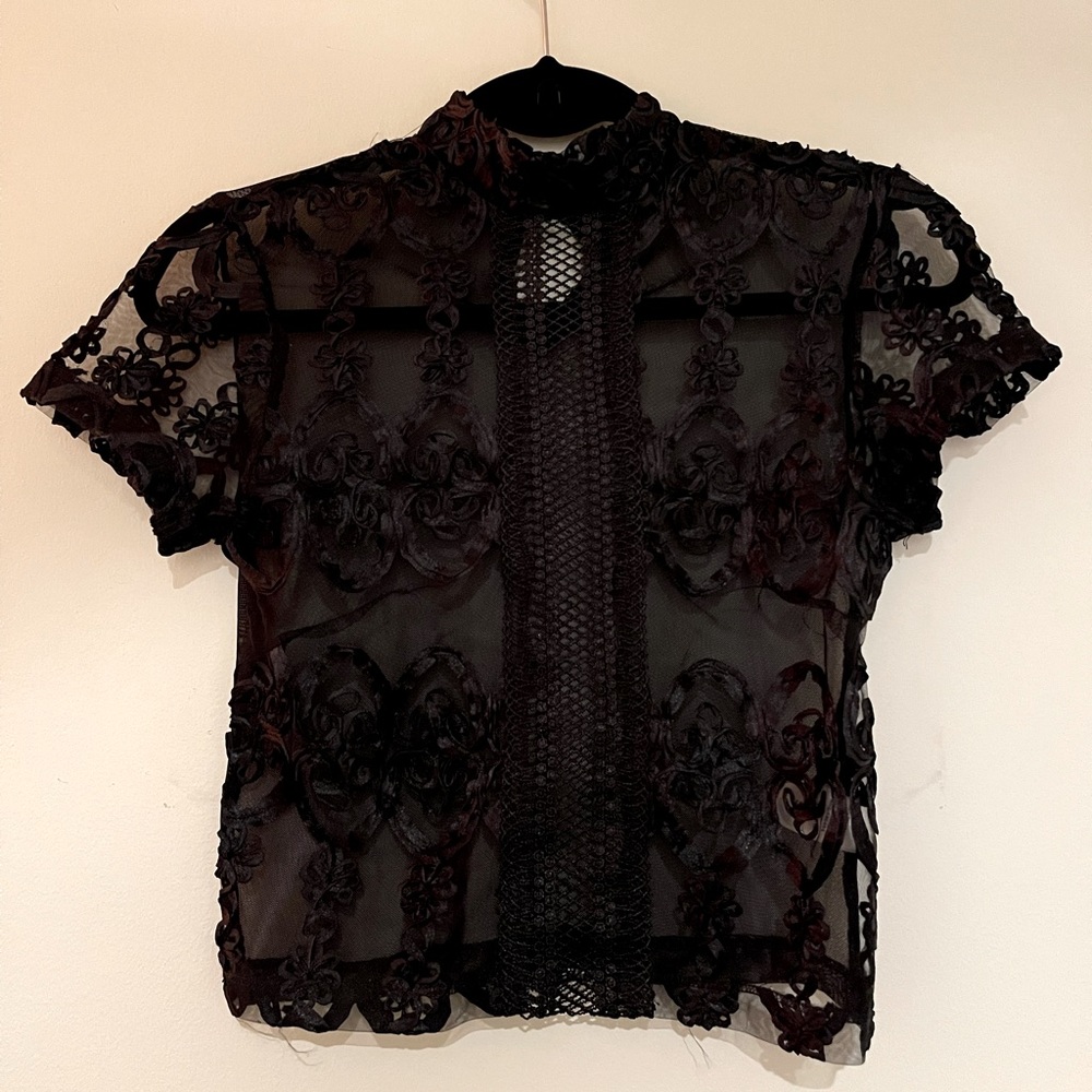 Charlotte Russe Black Lace Turtleneck Top